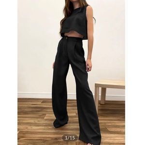 Commense Black Wide-Leg Trousers